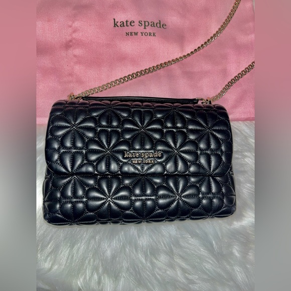 Kate Spade • Black Flower Quilted Leather Crossbody - Picture 2 of 6